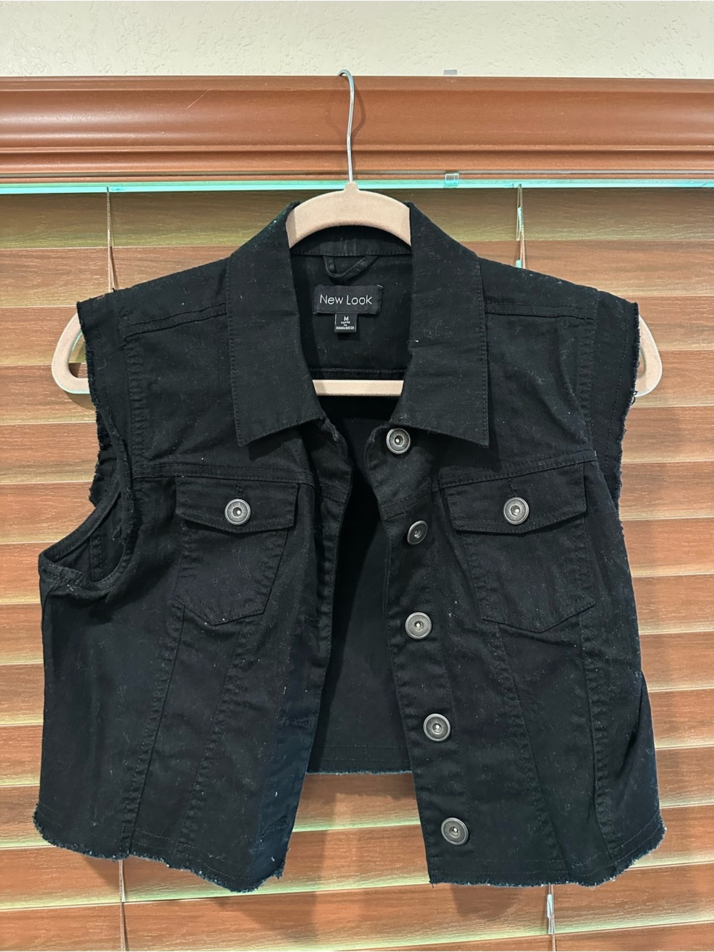 New Look Black Denim Cropped Sleeveless Jacket